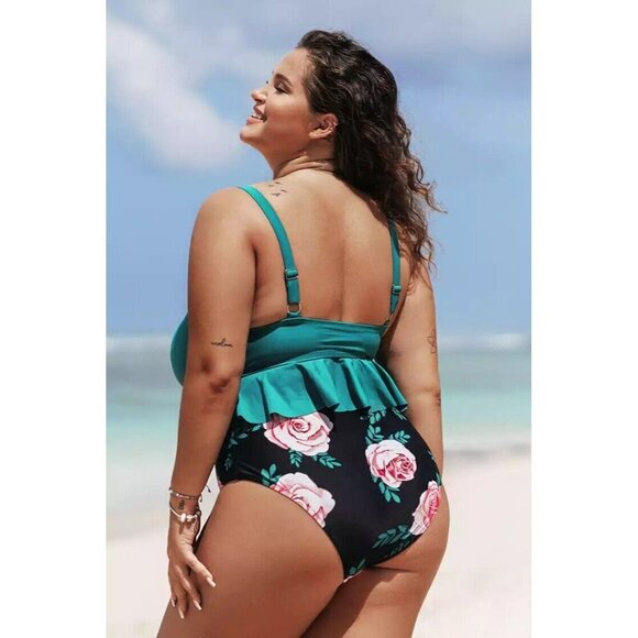 Yaritza Knotted Ruffle Plus Size Tankini Size 2X - Picture 2 of 5